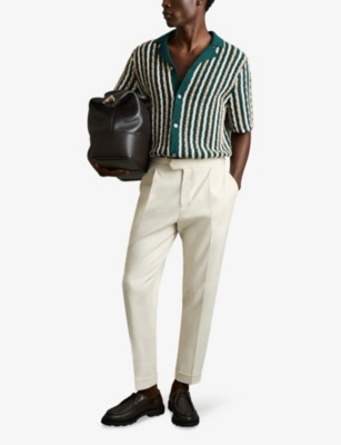 REISS: Textured-Knit Camp-Collar Cotton-Blend Shirt