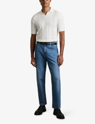 REISS MENS REISS KANSAS TEXTURED-STRIPE STRETCH-WOVEN POLO SHIRT