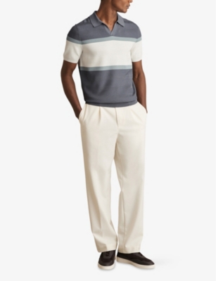 REISS: Jefferson Textured-Stripe Stretch-Knit Polo Shirt