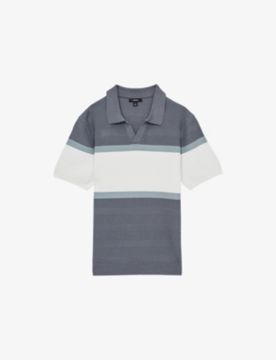 REISS: Jefferson Textured-Stripe Stretch-Knit Polo Shirt