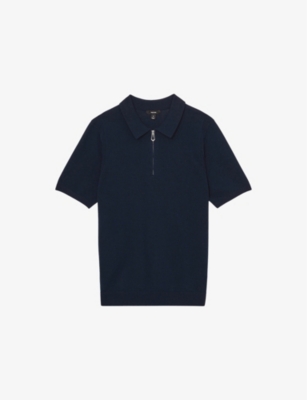 REISS MENS REISS BERKLEY HALF-ZIP COTTON-KNIT POLO SHIRT