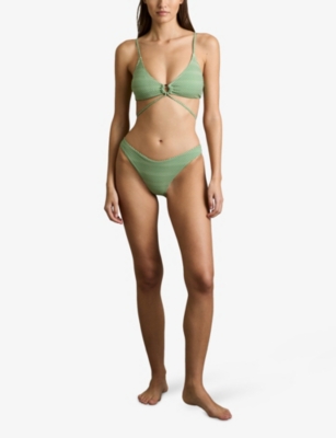 Reiss Womens Green White Kai Graphic-print Pattern Bikini Bottom In Green White