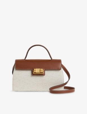 REISS: Kinsley Leather and Cotton Top-Handle Bag