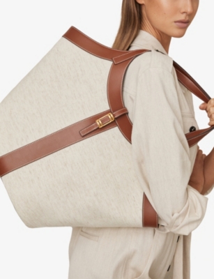 Reiss Womens Lyra Leather And Canvas Tote Bag Natural In Natural