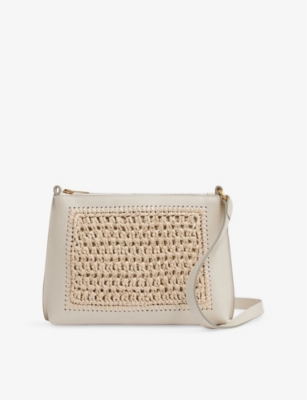 REISS: Bernice Raffia and Leather Shoulder Bag
