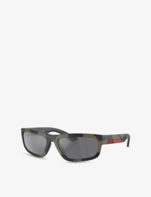 Prada Womens Green Ps 05zs Rectangle-frame Injected Sunglasses