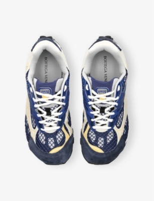 Bottega Veneta Mens Orbit Contrast-panel Woven Low-top Trainers Blue Oth In Blue Other