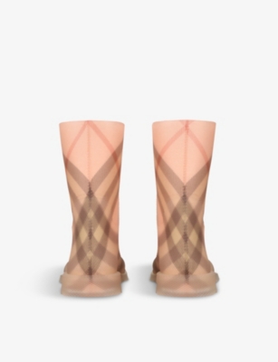 BURBERRY PEACH CHECK MARSH KNEE-HIGH RUBBER BOOTS EUR 26 / 8.5 UK