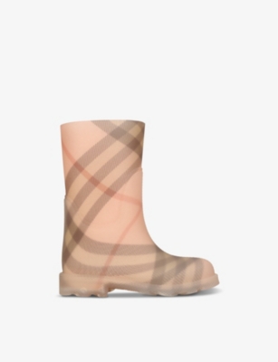 BURBERRY PEACH CHECK MARSH KNEE-HIGH RUBBER BOOTS EUR 26 / 8.5 UK