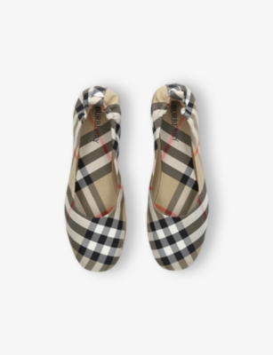 Shop Burberry Beige Comb Kids' Chaterly Check-print Woven Pumps Eur 28 / 10 Uk