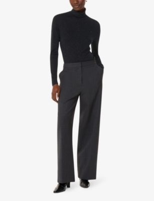 Whistles Omens  Annie Roll-neck Metallic-weave Woven Top In Black