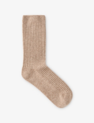 Whistles Womens Cream Ribbed-knit Cashmere Socks In Cream