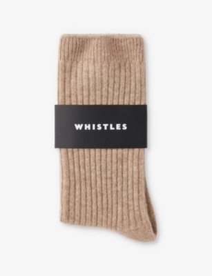 Whistles Womens Cream Ribbed-knit Cashmere Socks In Cream