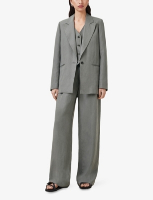 Shop Allsaints Womens Grey Averie Relaxed-fit Lyocell And Linen-blend Blazer