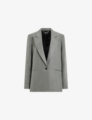 Shop Allsaints Womens Grey Averie Relaxed-fit Lyocell And Linen-blend Blazer