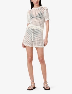 Allsaints Womens Paloma Crochet Knitted Shorts Chalk White Xs In White