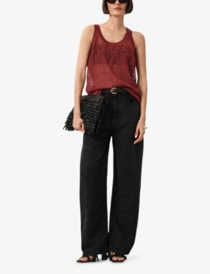 Allsaints Womens Kaito Branded-jacquard Knitted Tank Top Rosewood Red In Burgundy