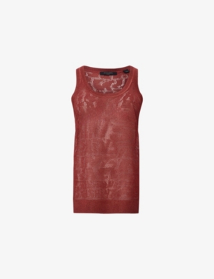 Allsaints Womens Kaito Branded-jacquard Knitted Tank Top Rosewood Red In Burgundy