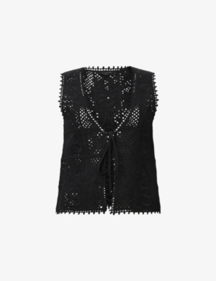 Allsaints Womens  Florence Tie-front Crochet Cotton Waistcoat