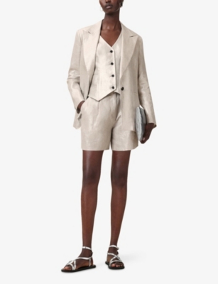 Allsaints Womens  Averie Relaxed-fit Single-breasted Stretch-cotton Blazer