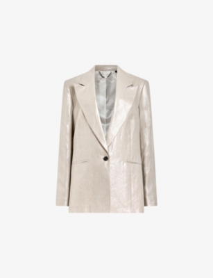 Allsaints Womens  Averie Relaxed-fit Single-breasted Stretch-cotton Blazer