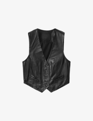 Allsaints: Arla Lea V-Neck Leather Waistcoat