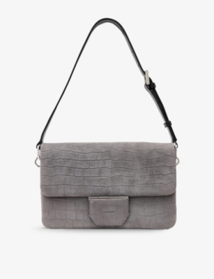 Shop Allsaints Womens  Ondine Mock-croc Leather Shoulder Bag In Slate Blue