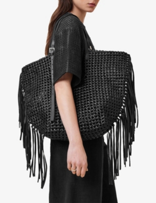 Allsaints Womens Ara Knot Leather Tote Bag Black