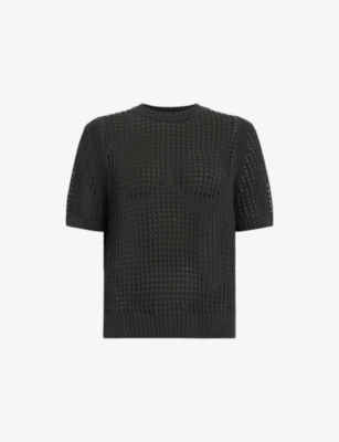 Allsaints Womens Charcoal Grey Paloma Relaxed-fit Knitted T-shirt In Charcoal Grey