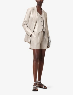 Allsaints Womens Silver Grey Averie Metallic Linen Shorts