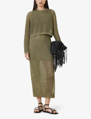 Allsaints Womens Miro Long-sleeve Knitted Maxi Dress Fir Green In Fir Green