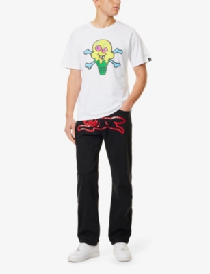 ICECREAM MENS WHITE ICECREAM X PIECE BY PIECE CONES AND BONES GRAPHIC-PRINT COTTON-JERSEY T-SHIRT 