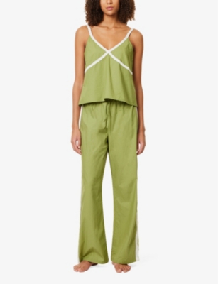 DESMOND AND DEMPSEY: Broderie-trim camisole cotton pyjama set