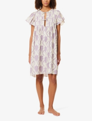 DESMOND AND DEMPSEY: Alpen Flora Pleated Cotton Nightdress