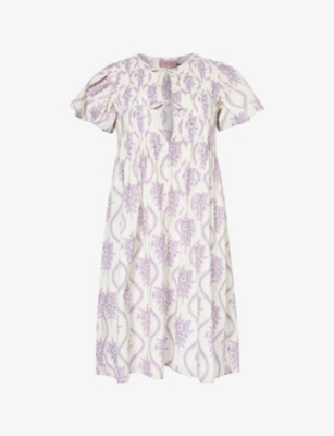 DESMOND AND DEMPSEY: Alpen Flora Pleated Cotton Nightdress