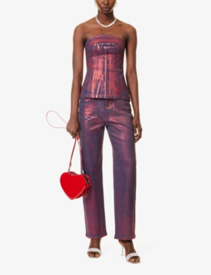 Shop Amy Lynn Womens Lupe Foil-coated Straight-leg Woven Trousers Red