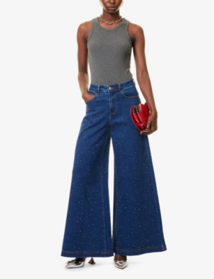 Amy Lynn Womens  Demi Diamante Flared-leg Stretch-denim Jeans In Blue