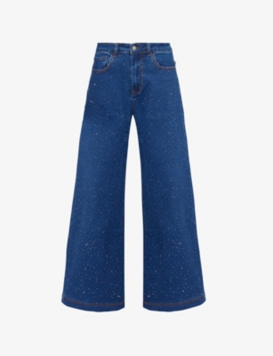 Amy Lynn Womens  Demi Diamante Flared-leg Stretch-denim Jeans In Blue