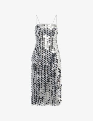 Amy Lynn Womens  Sequin-embellished Disco Satin Midi Dress In Silver