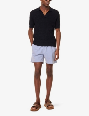 Polo Ralph Lauren Traveler Straight-leg Mid-length Striped Cotton-blend Seersucker Swim Shorts In Cruise Royal Seersucker