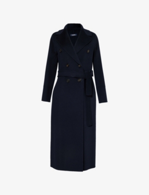 S Max Mara Womens Blu Notte Picasso Belted Double-breasted Wool Coat