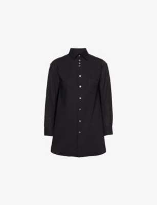 Shop Shiro Sakai Womens  Classic Standard Waffle-texture Long-sleeve Cotton Shirt In Black