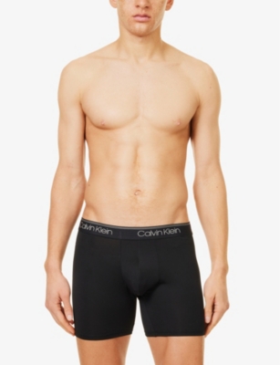 Calvin Klein Mens Branded Waistband Pack Of Three Stretch-woven Boxer Briefs Black In Black