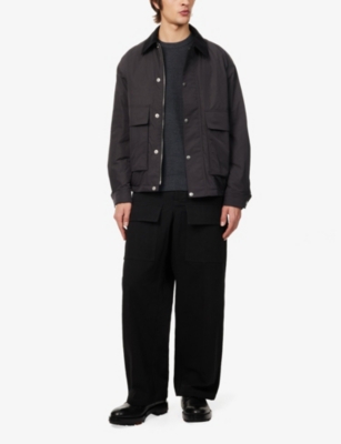 Theory Womens Utility Twill-collar Relaxed-fit Woven Jacket Charcoal In Charcoal