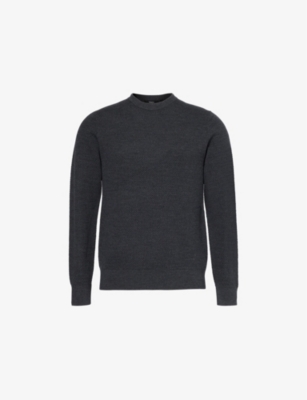 Theory Mens Maden Textured Relaxed-fit Wool Jumper Charcoal Melange In Charcoal Melange
