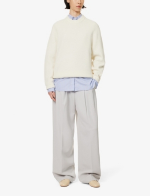 Theory Mens Winter White Round-neck Long Sleeves Wool And Cashmere-blend Jumper In Winter White