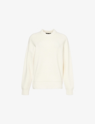 Theory Mens Winter White Round-neck Long Sleeves Wool And Cashmere-blend Jumper In Winter White