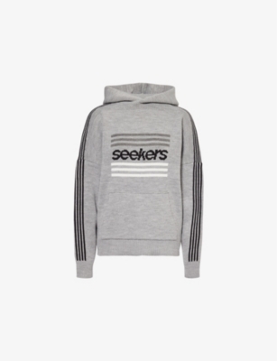 Sisters & Seekers Womens Grey Base Logo Kangaroo-pocket Knitted Hoody In Grey