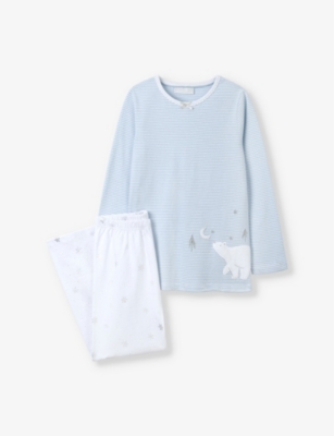 The Little White Company Kids' Blue Lumi Polar Bear Cotton-jersey Pyjam