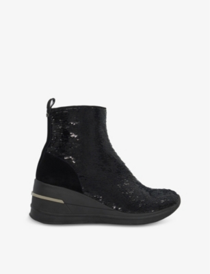 Dune Womens Black Sequins Effective Woven Wedge Trainers Eur 38/5 Uk In Black